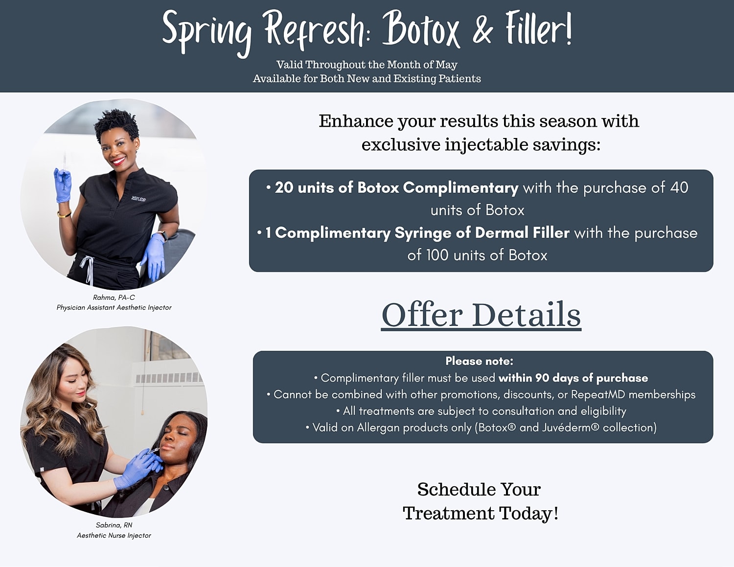 Spring refresh with Botox and filler promotions.